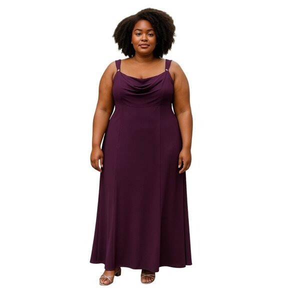 Michaelangelo Dresses & Skirts - Michaelangelo Plum Bridesmaid Dress W/ Draped Neck & Train Plus Size 20